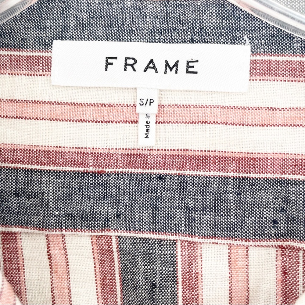 Frame Striped Linen Bib Buttondown Shirt Small - Picture 5 of 7